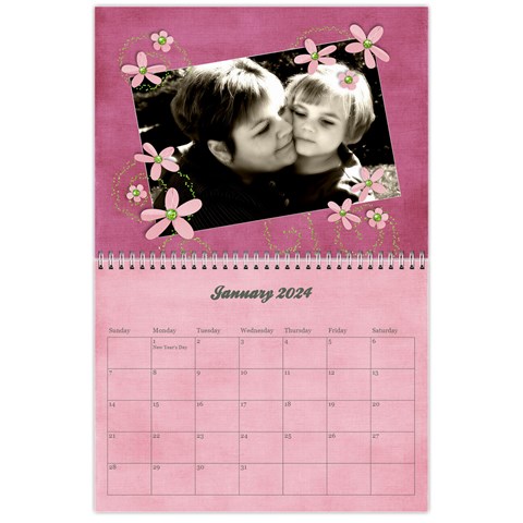 Pinky Green Floral Calendar 2024 By Mikki Jan 2024