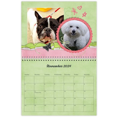 Pinky Green Floral Calendar 2024 By Mikki Nov 2024