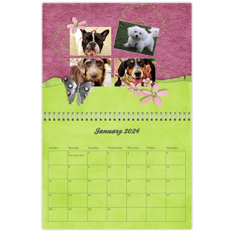 Pinky Green Floral Calendar 2024 By Mikki Jan 2024