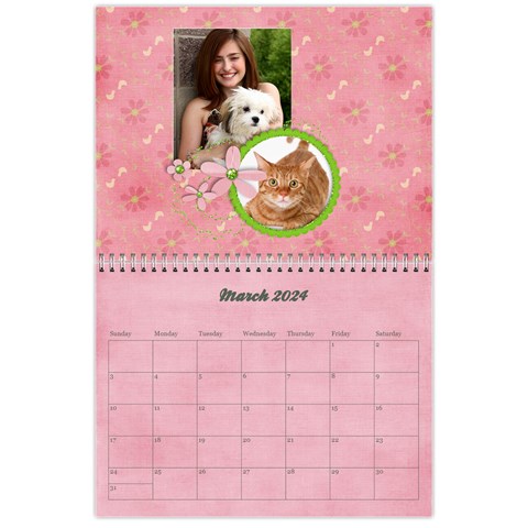 Pinky Green Floral Calendar 2024 By Mikki Mar 2024
