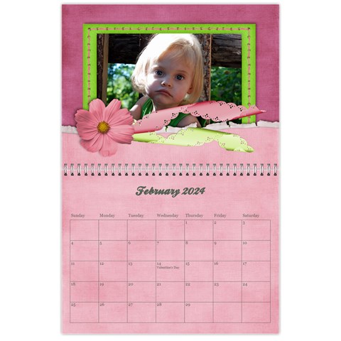 Pinky Green Floral Calendar 2024 By Mikki Feb 2024