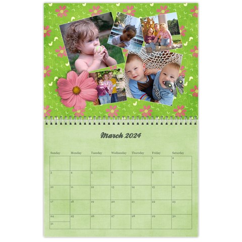 Pinky Green Floral Calendar 2024 By Mikki Mar 2024