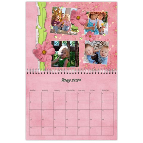 Pinky Green Floral Calendar 2024 By Mikki May 2024