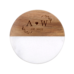 Personalized Wedding Gift - Classic Marble Wood Coaster (Round) 