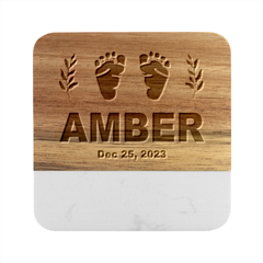 Personalized Birth Baby Name - Marble Wood Coaster (Square)