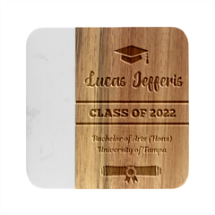 Personalized Name Graduation Class Ceremony Gift - Marble Wood Coaster (Square)