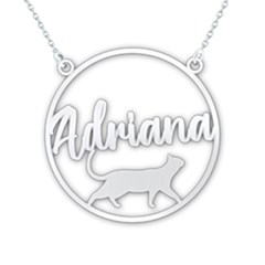 Personalized Name Walking Cat - 925 Sterling Silver Name Pendant Necklace
