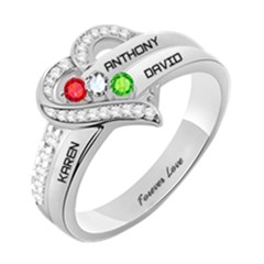 Personalized 3 Names Birthstone Ring - 925 Sterling Silver Ring