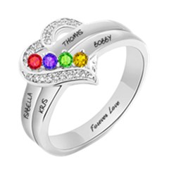 Personalized 4 Names Birthstone Ring - 925 Sterling Silver Ring