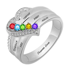 Personalized 5 Names Birthstone Ring - 925 Sterling Silver Ring