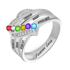 Personalized 6 Names Birthstone Ring - 925 Sterling Silver Ring