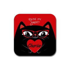 Personalized Valentine Cat - Rubber Coaster (Square)