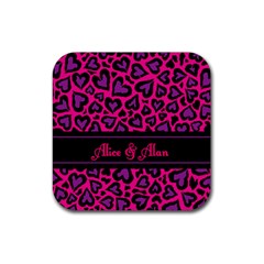 PERSONLIZED PINK LEOPARD SKIN PATTERN - Rubber Coaster (Square)