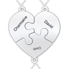 Personalized 3Names Puzzle Heart - 925 Sterling Silver Pendant Necklace