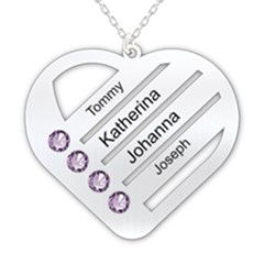 Personalized 4 Line Names Heart - 925 Sterling Silver Pendant Necklace