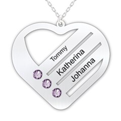 Personalized 3 Line Names Heart - 925 Sterling Silver Pendant Necklace