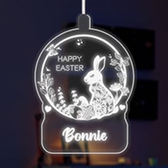 Personalized Name Easter Bunny Rabbit Egg Flower - LED Acrylic Ornament