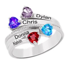 Diamond 4 Name Heart Ring - 925 Sterling Silver Ring