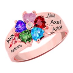 Diamond 5 Name Heart Ring - 925 Sterling Silver Ring