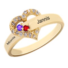 Round Diamond 2 Name Heart Ring - 925 Sterling Silver Ring