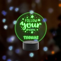 Personalized Name Circle Slogan - Remote LED Acrylic Message Display (Black Round Stand) 