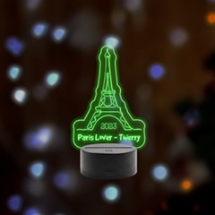 Personalized Name Eiffel Tower - Remote LED Acrylic Message Display (Black Round Stand) 