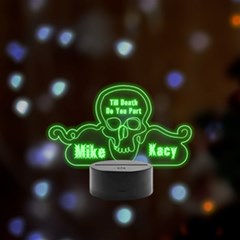 Personalized Name Skull - Remote LED Acrylic Message Display (Black Round Stand) 