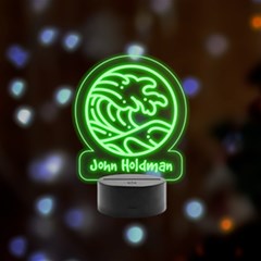 Personalized Name Wave Graphic - Remote LED Acrylic Message Display (Black Round Stand) 