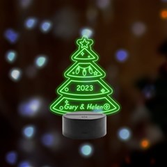 Personalized Name Xmas Tree - Remote LED Acrylic Message Display (Black Round Stand) 