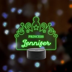 Personalized Crown Princess Name - Remote LED Acrylic Message Display (Black Round Stand) 