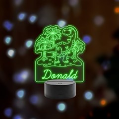 Personalized Dinosaur Name 1 - Remote LED Acrylic Message Display (Black Round Stand) 