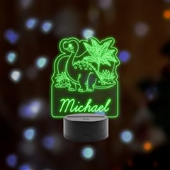 Personalized Dinosaur Name 4 - Remote LED Acrylic Message Display (Black Round Stand) 