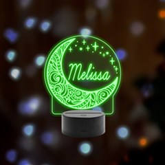 Personalized Night Light Star Moon Name - Remote LED Acrylic Message Display (Black Round Stand) 