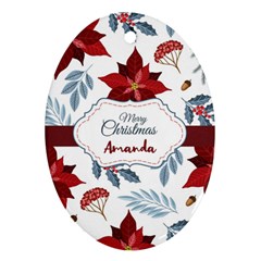 Personalized Name Christmas Poinsettia - Ornament (Oval)