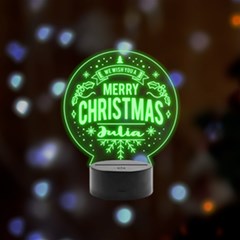 Personalized We Wish you a Merry Christmas Name - Remote LED Acrylic Message Display (Black Round Stand) 