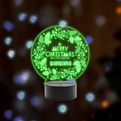 Personalized Merry Christmas Floral Pattern Name - Remote LED Acrylic Message Display (Black Round Stand) 