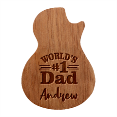 Personalized World Number 1 Dad Name Guitar Picks Set - Guitar Shape Wood Guitar Pick Holder Case And Picks Set
