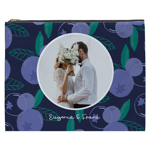 Personalized Fruit Couple Photo Names Cosmetic Bag By Katy Front