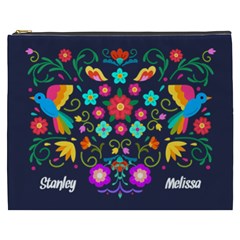 Personalized Flower Bird Illustration Name Cosmetic Bag - Cosmetic Bag (XXXL)