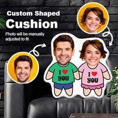 Personalized Photo in Couple Cartoon Style Custom Shaped Cushion - Cut To Shape Cushion