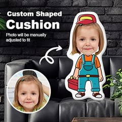 Personalized Photo in Worker Handyman Cartoon Style Custom Shaped Cushion - Cut To Shape Cushion