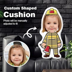 Personalized Photo in Firefighter Firemen Cartoon Style Custom Shaped Cushion - Cut To Shape Cushion