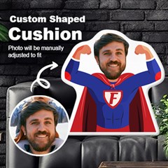 Personalized Photo in Super Dad Father Cartoon Style Custom Shaped Cushion - Cut To Shape Cushion