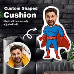 Personalized Photo in Super Dad Father Cartoon Style Custom Shaped Cushion - Cut To Shape Cushion