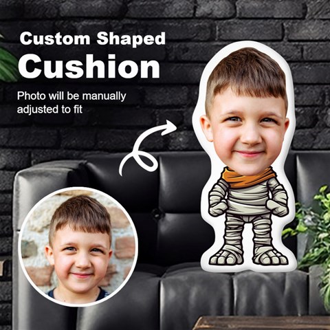 Personalized Photo In Halloween Mummy Cartoon Style Custom Shaped Cushion By Joe Front
