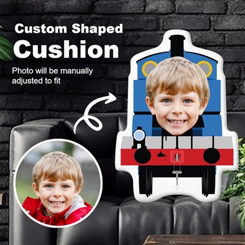 Personalized Photo In Train Head Cartoon Style Custom Shaped Cushion By Joe Front