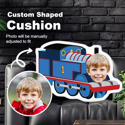 Personalized Photo In Train Head Cartoon Style Custom Shaped Cushion By Joe Front