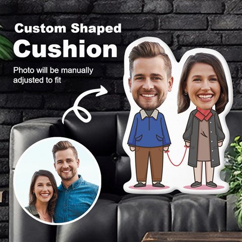 Personalized Photo Couple Red Line In Cartoon Style Custom Shaped Cushion By Joe Front