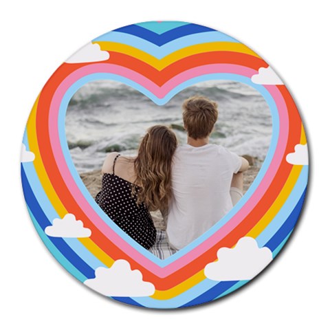 Personalized Rainbow Heart Photo Round Mousepad By Katy Front