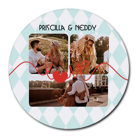Personalized Love Line Photo Name Round Mousepad By Katy Front